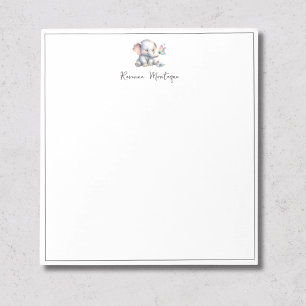 Cute Pastel Baby Elephant Butterfly Name Nursery Notepad