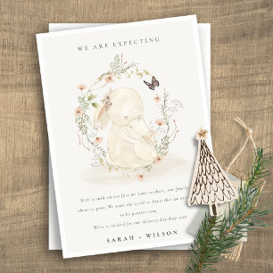 Cute Pastel Baby Mum Bunny Floral Wreath Baby Announcement