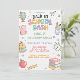 Cute Pastel Back to School Bash Party Invitation