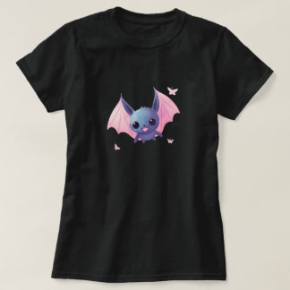 Cute Pastel Bat with Pink Wings Halloween Design T-Shirt
