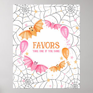 Cute Pastel Bats and Spiderwebs Halloween Poster