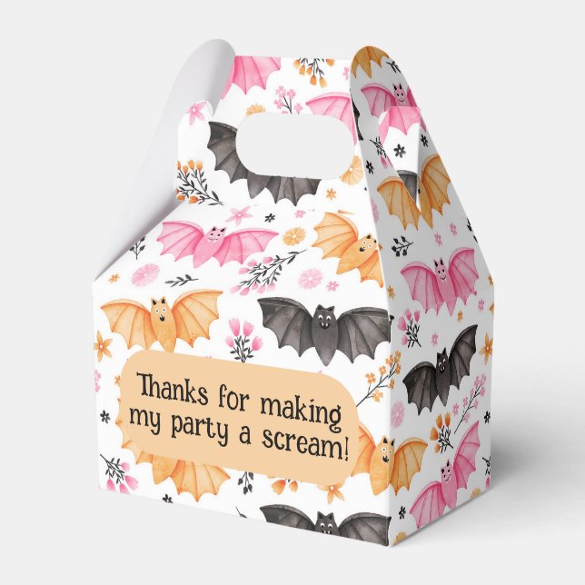 Cute Pastel Bats Halloween and Florals Favour Box (Front Side)