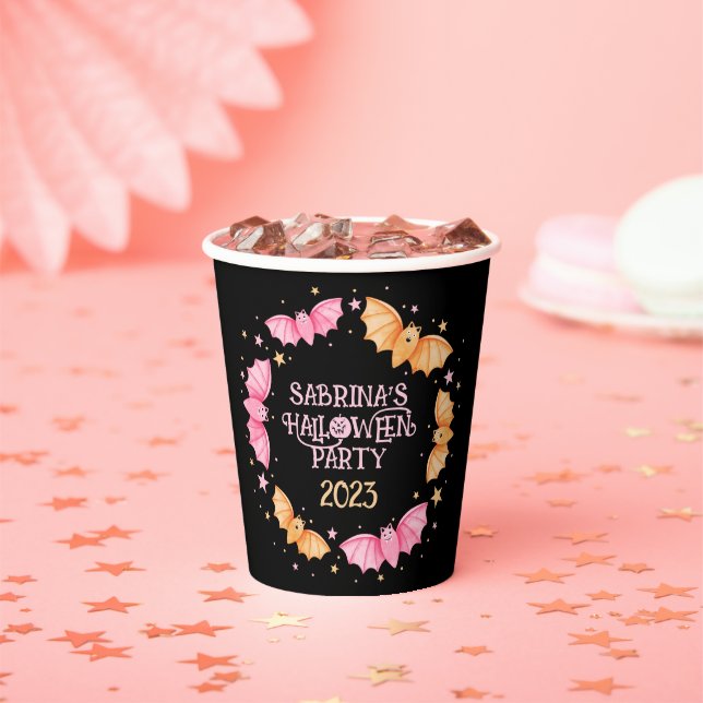 Cute Pastel Bats Halloween Paper Cups (Insitu)