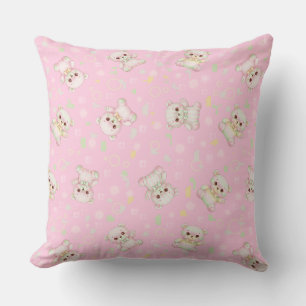 Cute Pastel Bear and Geometric Shapes Seamless  Cushion