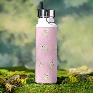 Cute Pastel Bear and Geometric Shapes Seamless Water Bottle
