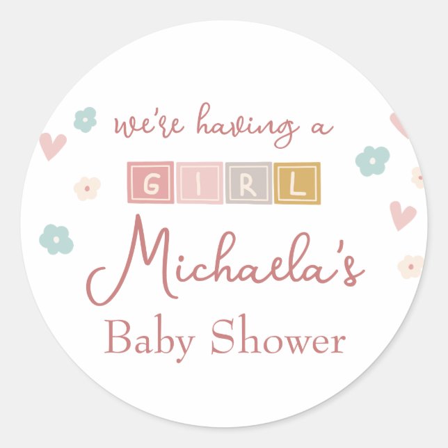 Cute Pastel Blocks Girl Baby Shower Classic Round Sticker (Front)