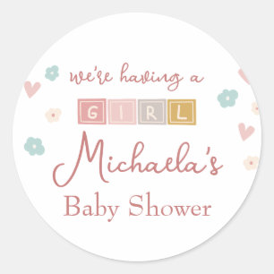 Cute Pastel Blocks Girl Baby Shower Classic Round Sticker