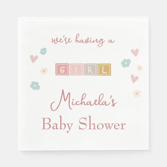 Cute Pastel Blocks Girl Baby Shower Napkin (Front)