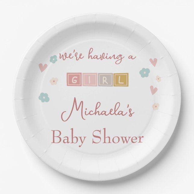 Cute Pastel Blocks Girl Baby Shower Paper Plate (Front)