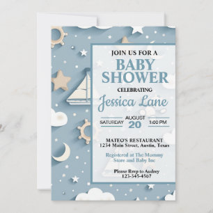 Cute Pastel Blue Boy Nautical Baby Shower Invitation