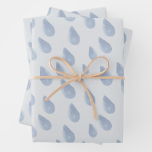 Cute Pastel Blue & Cream Raindrop Watercolor  Wrapping Paper Sheet