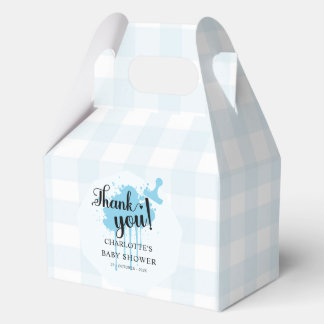 Cute Pastel Blue Gingham Baby Girl Shower Favour Box