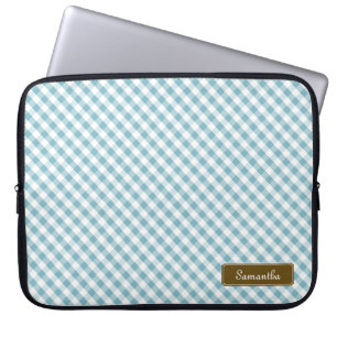 Cute Pastel Blue Gingham Pattern Laptop Sleeve