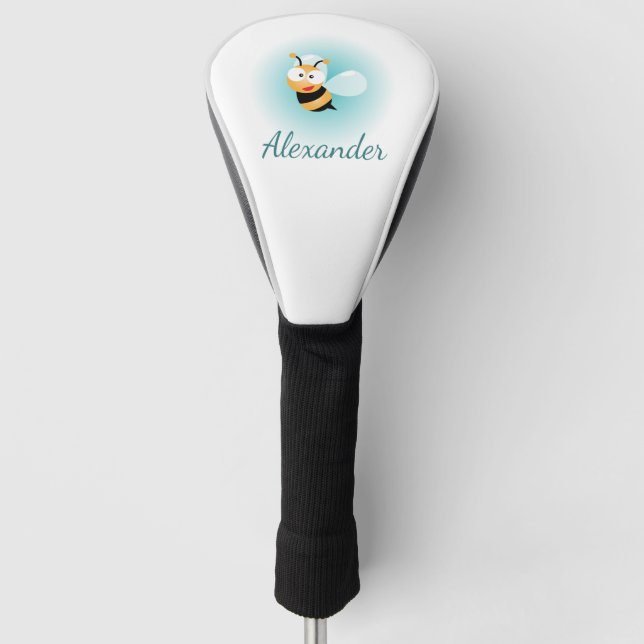 Cute Pastel Blue Green Sweet Bumble Bee Cartoon Golf Head Cover (Front)
