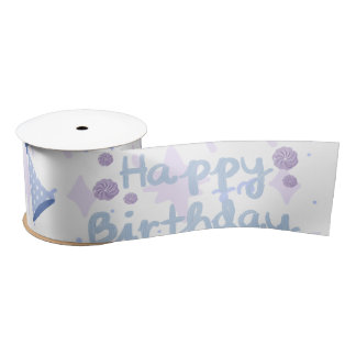 Cute Pastel Blue Happy Birthday Cake Pattern Satin Ribbon