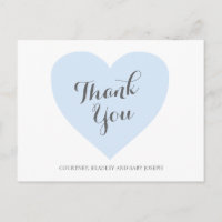 Cute Pastel Blue Heart Boy Baby Shower Thank You
