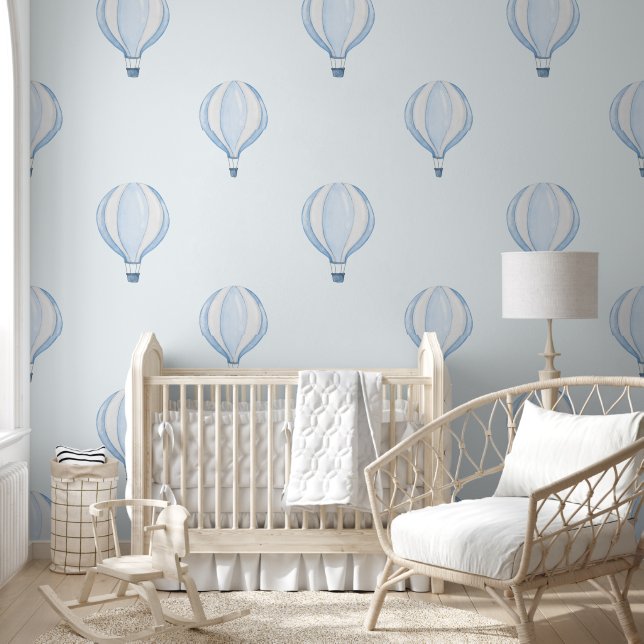 Cute Pastel Blue Hot Air Balloon Baby Boy Nursery Wallpaper (Kids)