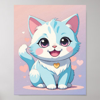 Cute Pastel Blue Kitten - Adorable Nursery Poster