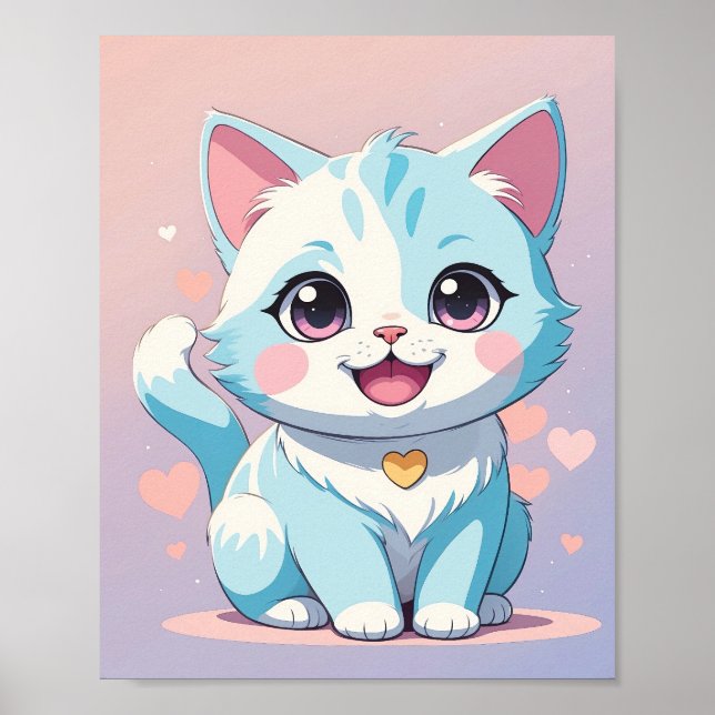Cute Pastel Blue Kitten - Adorable Nursery Poster (Front)