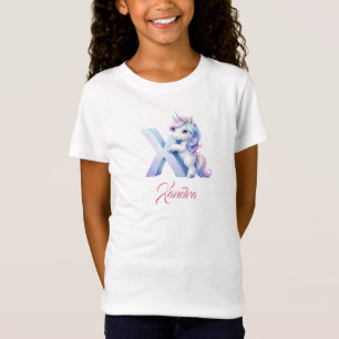 Cute Pastel blue pink Unicorn Letter X Monogram  T-Shirt