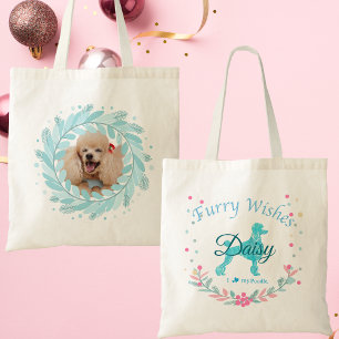 Cute Pastel Blue Poodle Personalised Christmas Tote Bag