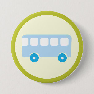 Cute Pastel Blue School Bus Icon 7.5 Cm Round Badge