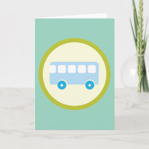 Cute Pastel Blue School Bus Icon Card