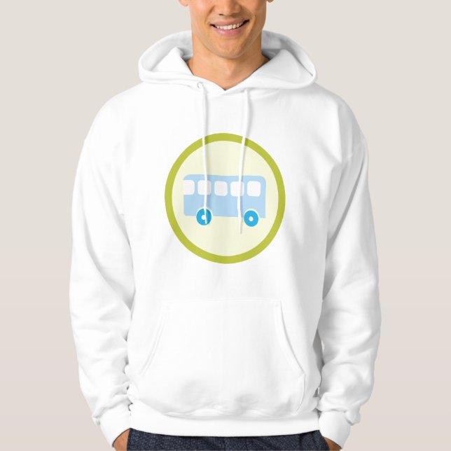 Cute Pastel Blue School Bus Icon Hoodie (Front)