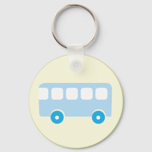 Cute Pastel Blue School Bus Icon Key Ring