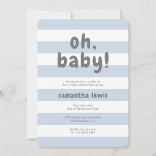 Cute Pastel Blue Stripes Oh Baby Boy Shower Invitation