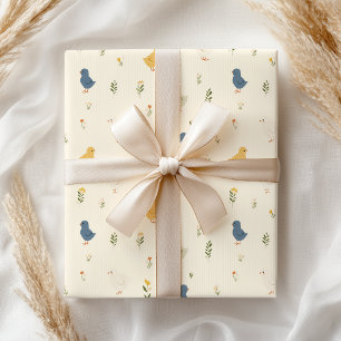 Cute Pastel Blue Yellow Chicks Wrapping Paper
