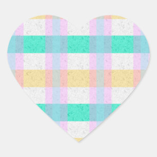Cute Pastel Blue Yellow Teal Plaid Pattern Heart Sticker