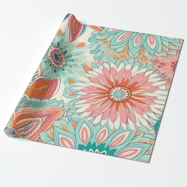 Cute Pastel Boho Chic Wrapping Paper (Unrolled)