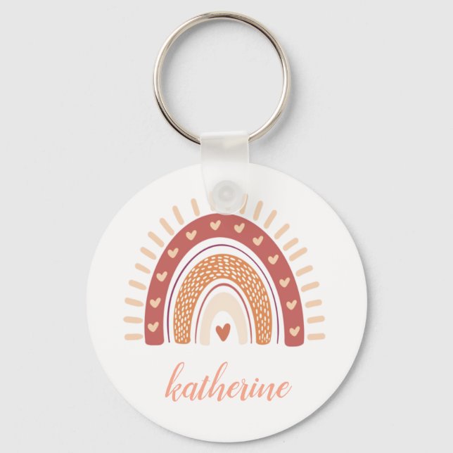 Cute Pastel Boho Terracotta Rainbow Key Ring (Front)