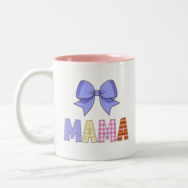 Cute Pastel Bow MAMA Design Two-Tone Coffee Mug (Left)