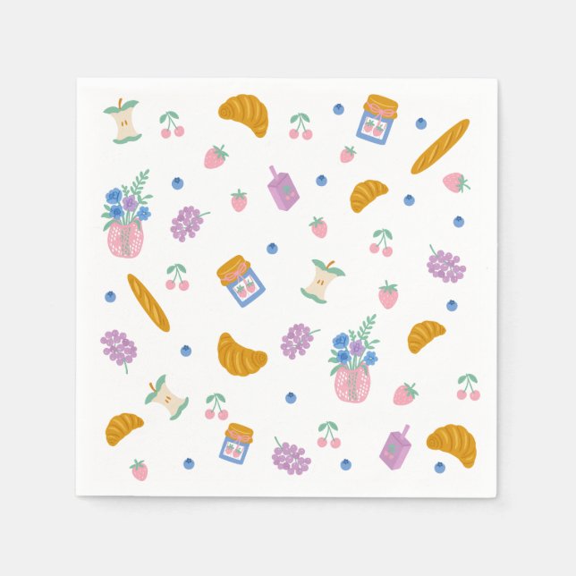 Cute Pastel Breakfast Pattern Paper Napkin (Front)
