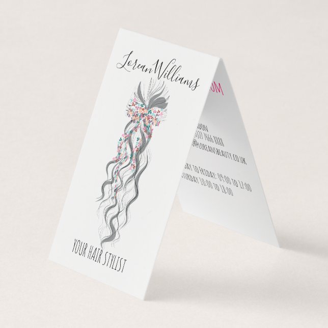 Cute Pastel Bride Wavy Hairstyle Hair Salon Floral Business Card (Front)