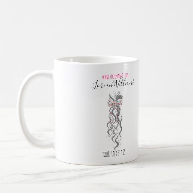 Cute Pastel Bride Wavy Hairstyle Hair Salon Floral Coffee Mug (Left)