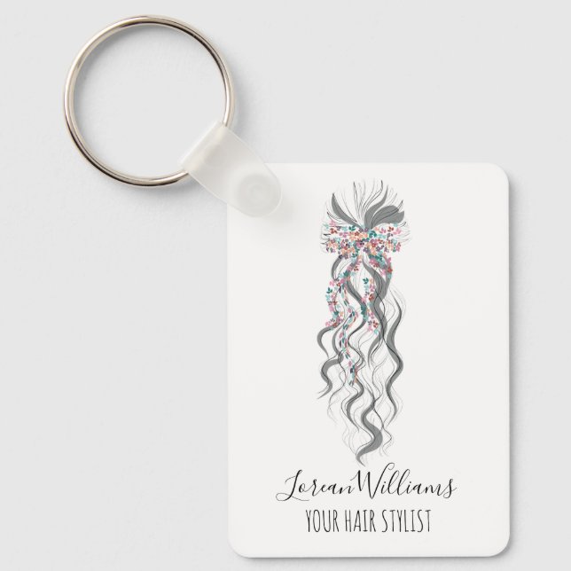 Cute Pastel Bride Wavy Hairstyle Hair Salon QR Key Ring (Front)