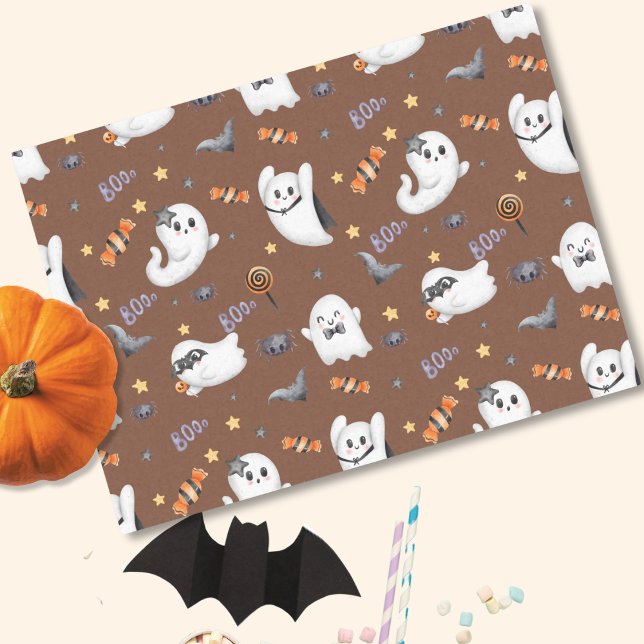Cute Pastel Brown Boo Ghost Halloween  Tissue Paper (Creator Uploaded)
