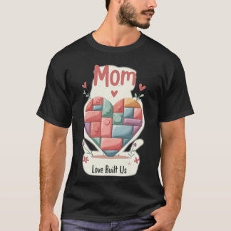 Cute Pastel Building Block Heart MOM Love Built Us T-Shirt