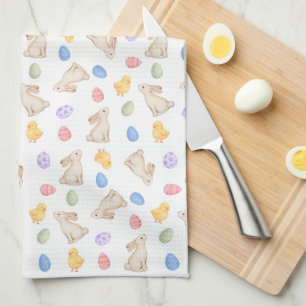 Cute Pastel Bunny Easter Eggs and Chicks  Tea Towel