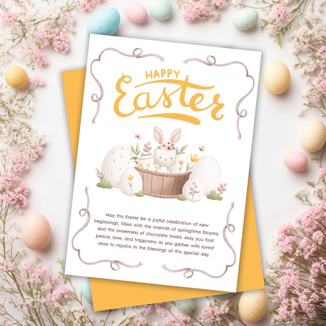 Cute Pastel Bunny Floral Eggs Happy Easter Holiday Card (Creator Uploaded)
