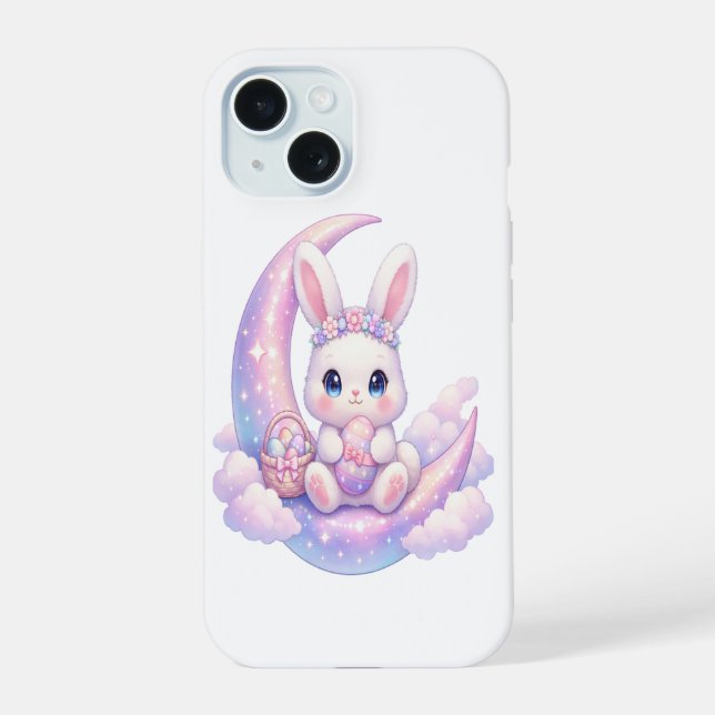 Cute Pastel Bunny iPhone Case – Moon Aesthetic (Back)