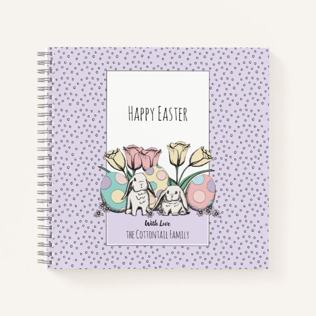 Cute Pastel Bunny Rabbit Happy Easter Custom Name  Notebook (Front)