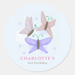 Cute Pastel Butterflies Birthday Party Favour Classic Round Sticker