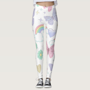Cute Pastel Butterflies, Flowers, and Rainbow Leggings