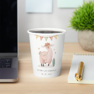 Cute Pastel Cactus Boho Llama Any Age Birthday Paper Cups