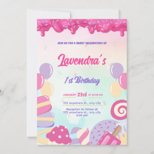 Cute Pastel Candy Birthday Invivation Card