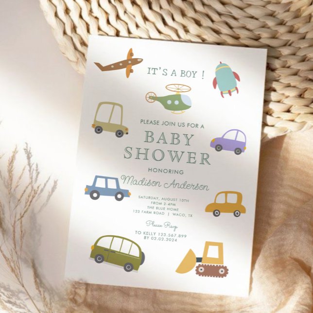 Cute Pastel  Car Truck Plane Rocket Baby Shower Invitation (Creator Uploaded)